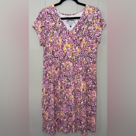 sahalie Dresses & Skirts - Sahalie Cap Sleeve Stretch Paisley Batik Jersey Stretch Dress Womens Large
